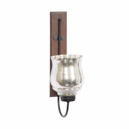 LITTON LANE 21 in. New Traditional Silver Flared Top Hurricane Candle Sconce with Walnut Frame thumbnail 1