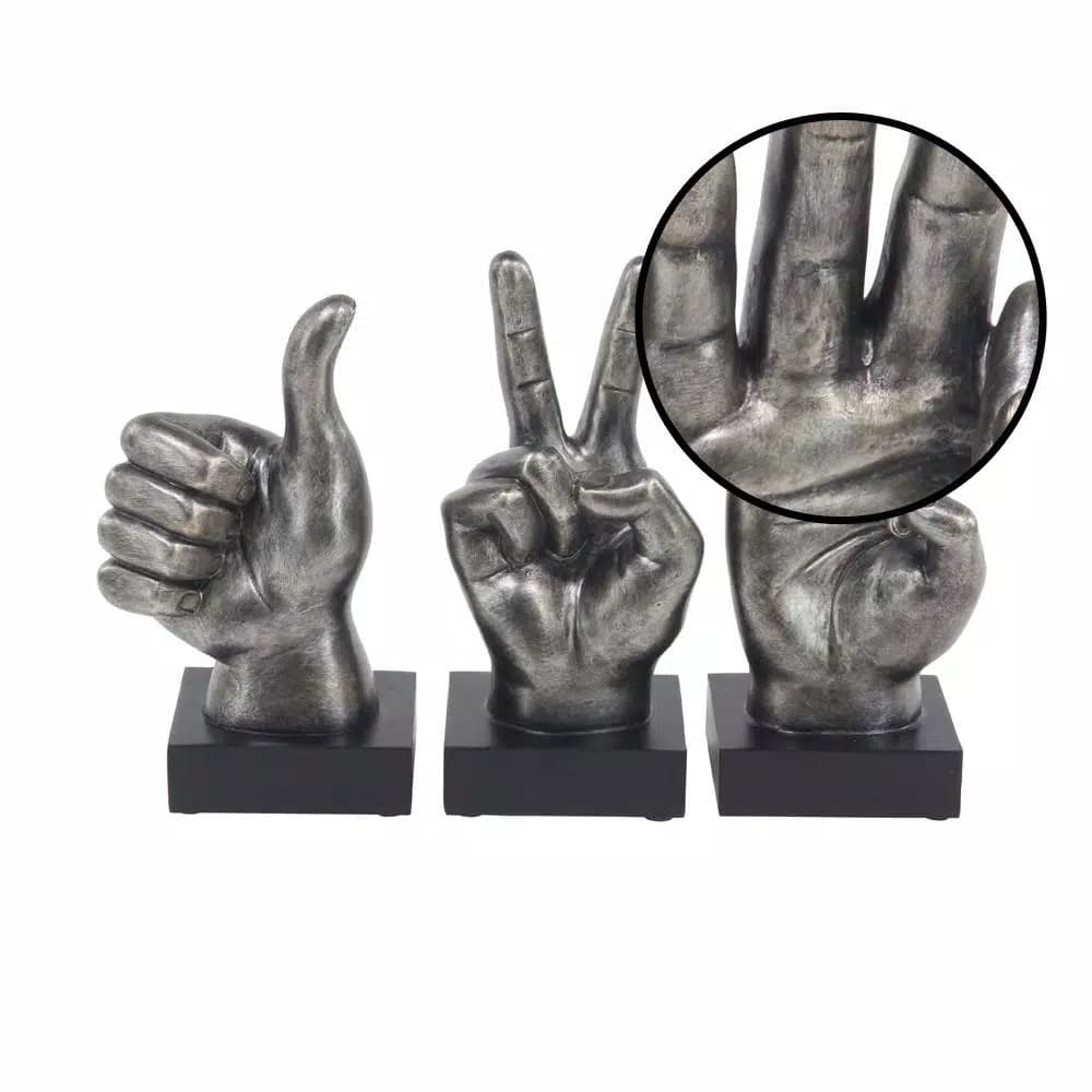 LITTON LANE Modern Reflections Hand Sign Polystone Sculpture Set, Silver Distressed Finish (Set of 3)
