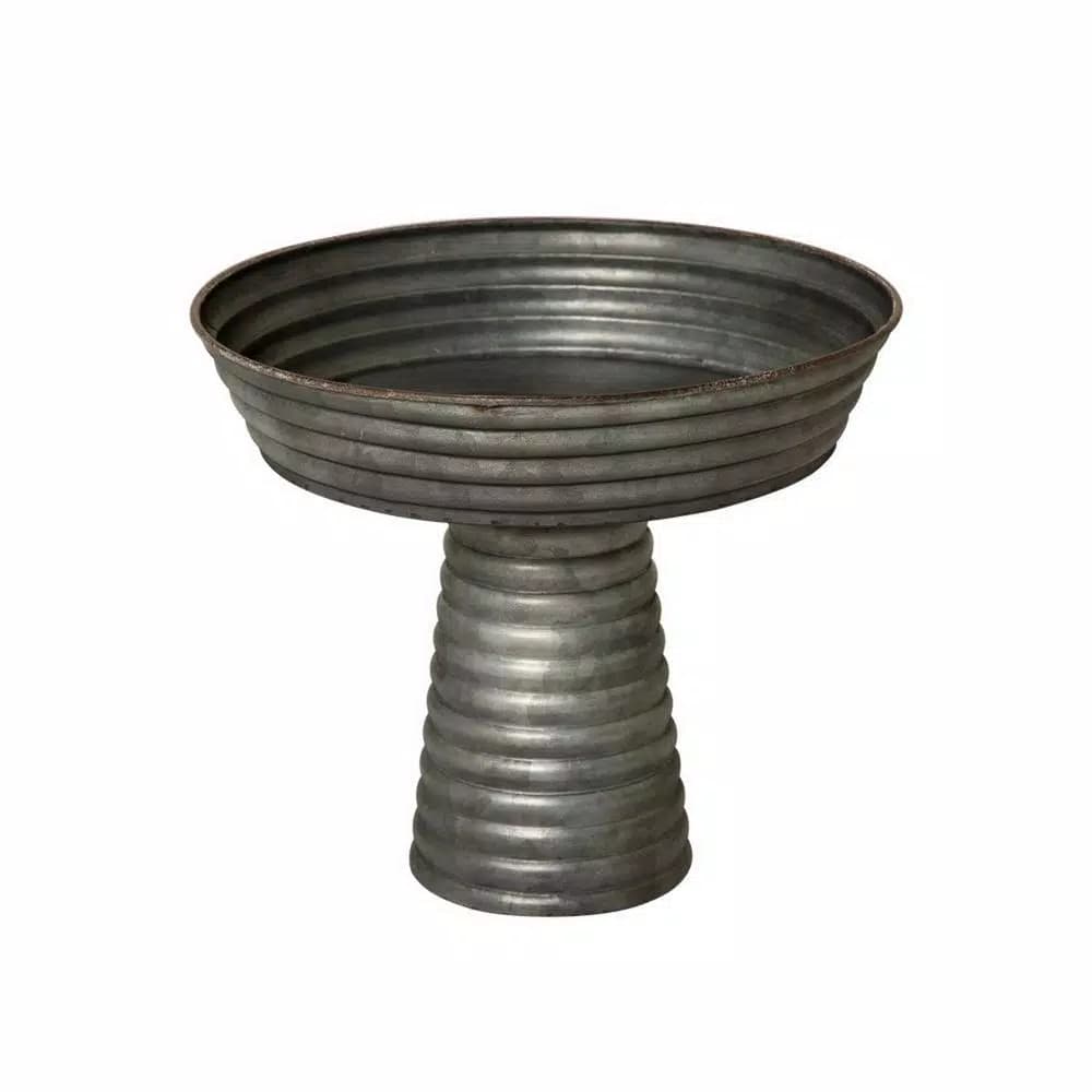 Glitzhome 12 in. Round Farmhouse Galvanized Metal Decorative Tray with Corrugated Edge