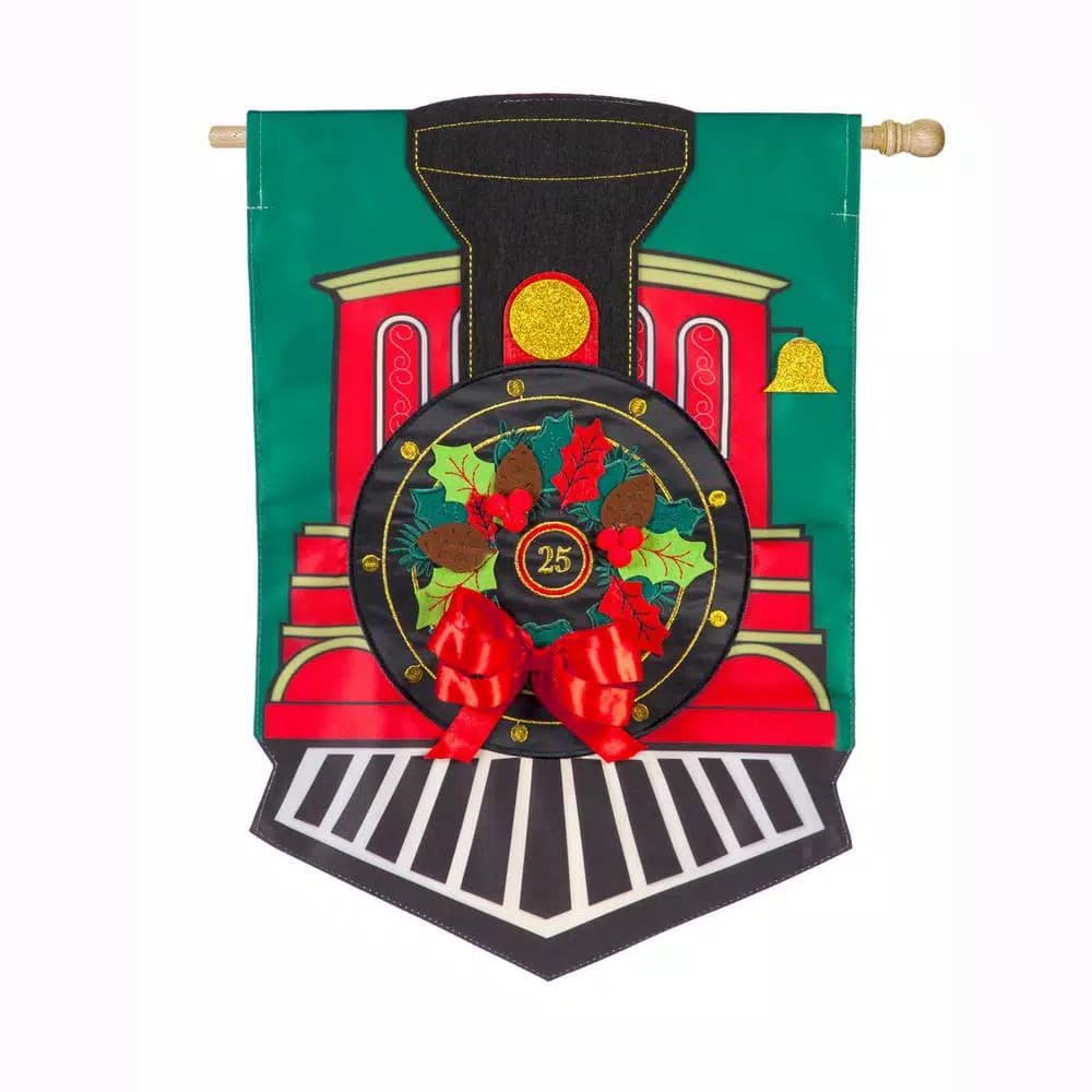 Evergreen 28 in. x 44 in. Christmas Train House Applique Double-Sided Indoor/Outdoor Flag