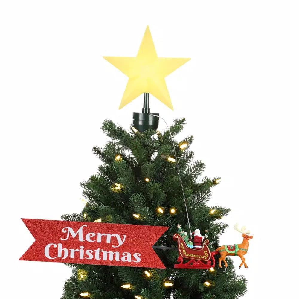 Mr. Christmas Santa's Sleigh Animated Tree Topper with LED Star and Merry Christmas Banner