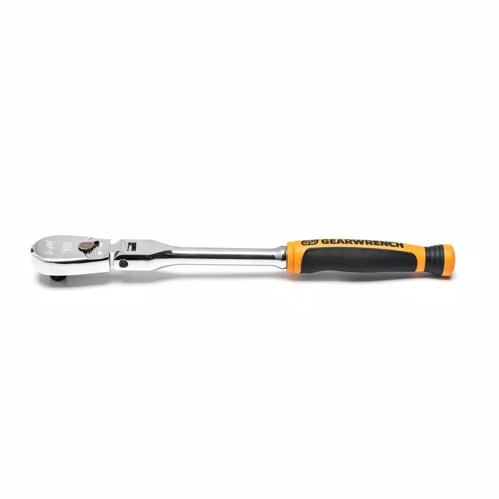 GearWrench 1/4 in. Drive 90-Tooth Dual Material Flex Head Teardrop Ratchet, 8 in.