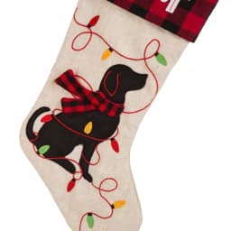 Glitzhome 21 in. LED Embroidered Linen Christmas Stocking - Dog Theme thumbnail 6
