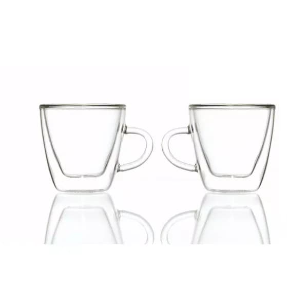GROSCHE Turin Double-Walled Borosilicate Glass Espresso Cups with Handles, 4.7 oz (Set of 2)