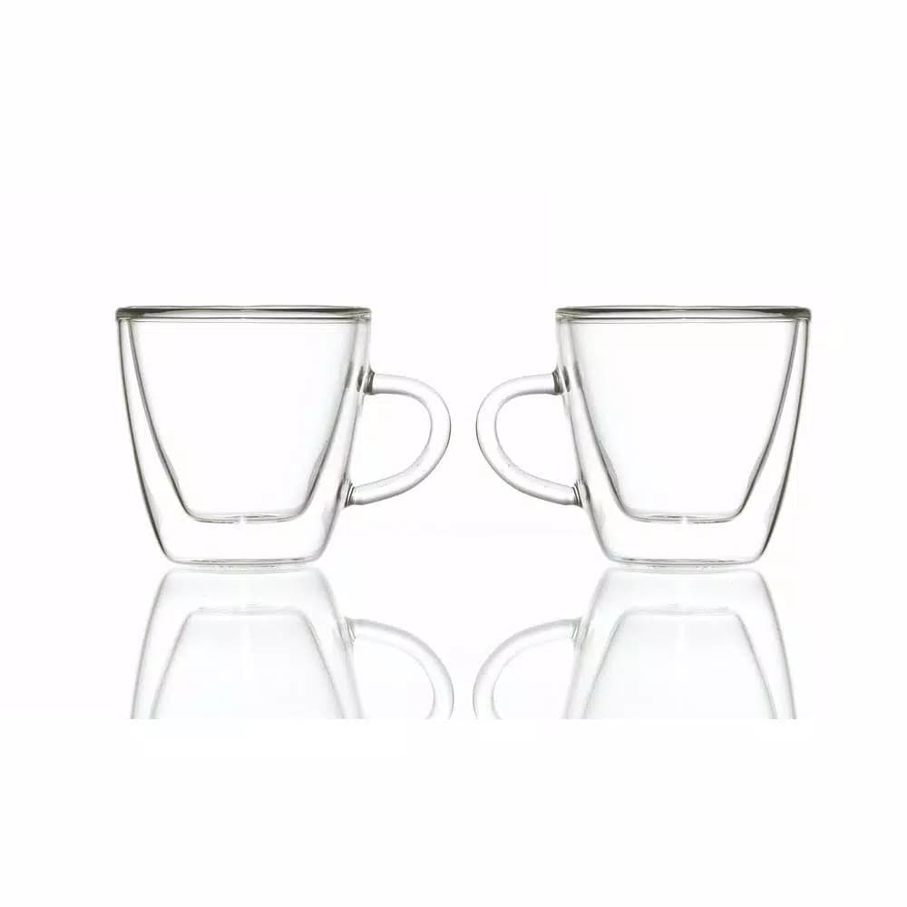 GROSCHE Turin Double-Walled Borosilicate Glass Espresso Cups with Handles, 4.7 oz (Set of 2)