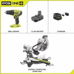 RYOBI 10 in. Sliding Compound Miter Saw and 18V ONE+ 1/2 in. Drill/Driver Kit thumbnail 2