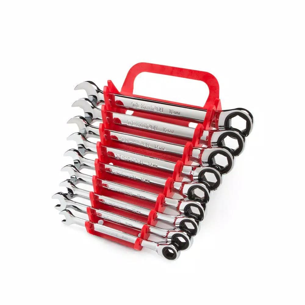 TEKTON 9-Piece Metric Ratcheting Combination Wrench Set, 8-16 mm