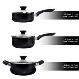 Classic Cuisine Allumi-Shield 15-Piece Nonstick Aluminum Cookware Set with Lids, Black thumbnail 3