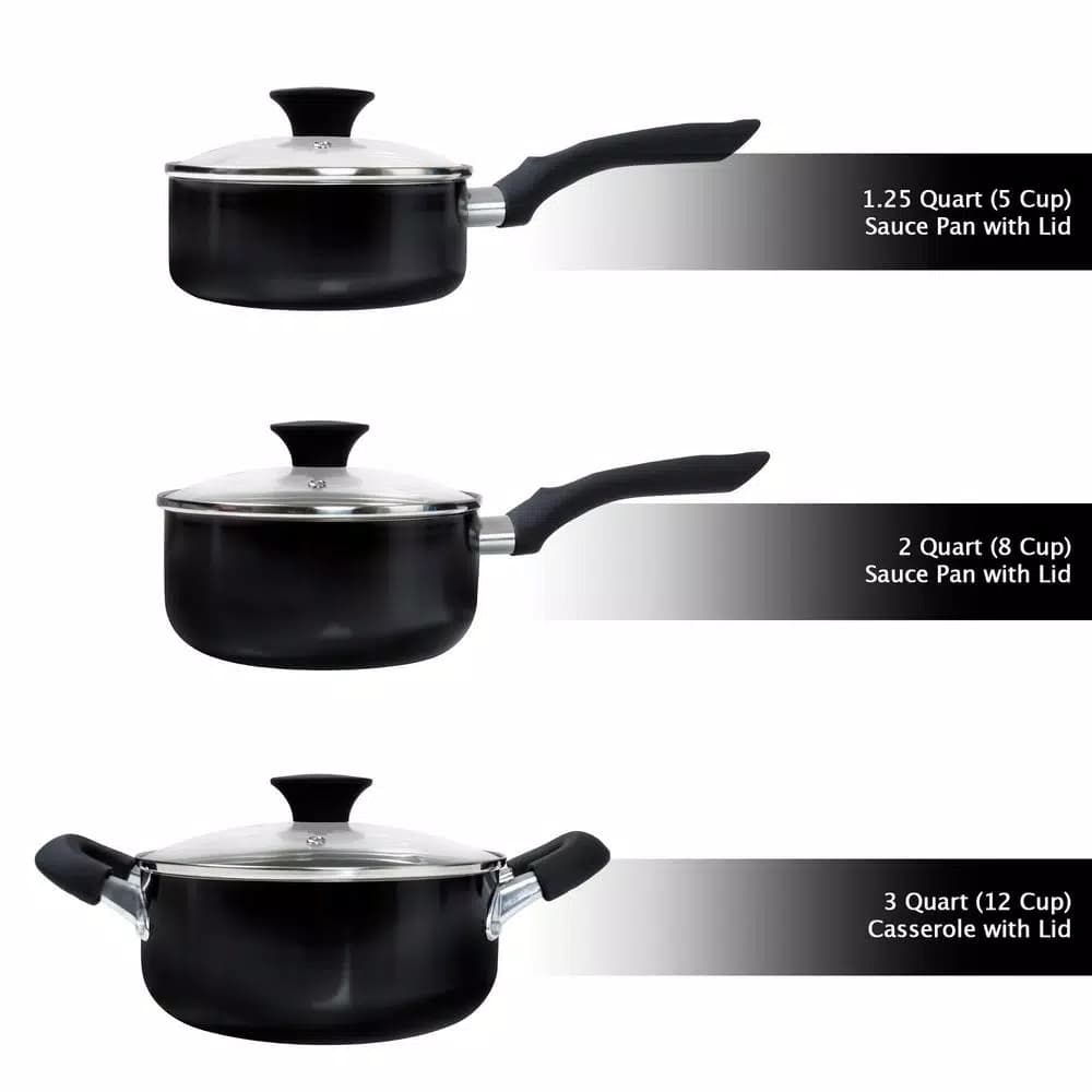 Classic Cuisine Allumi-Shield 15-Piece Nonstick Aluminum Cookware Set with Lids, Black