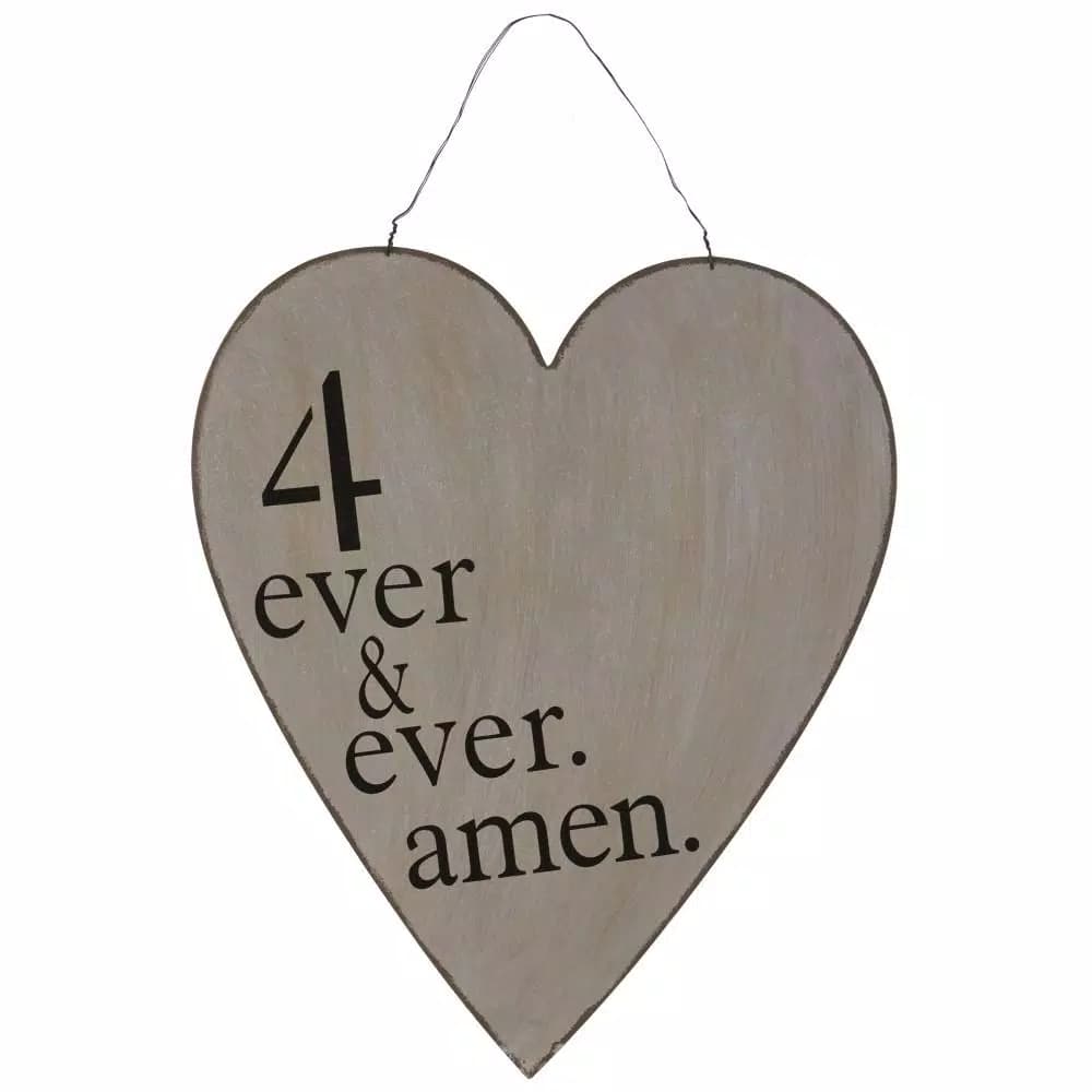 3R Studios 4 Ever and Ever Amen Heart Shaped Metal Wall Art - Grey Words & Quotes Decor