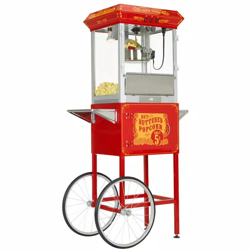 Funtime 8oz Red Theater Style Popcorn Popper Machine with Cart