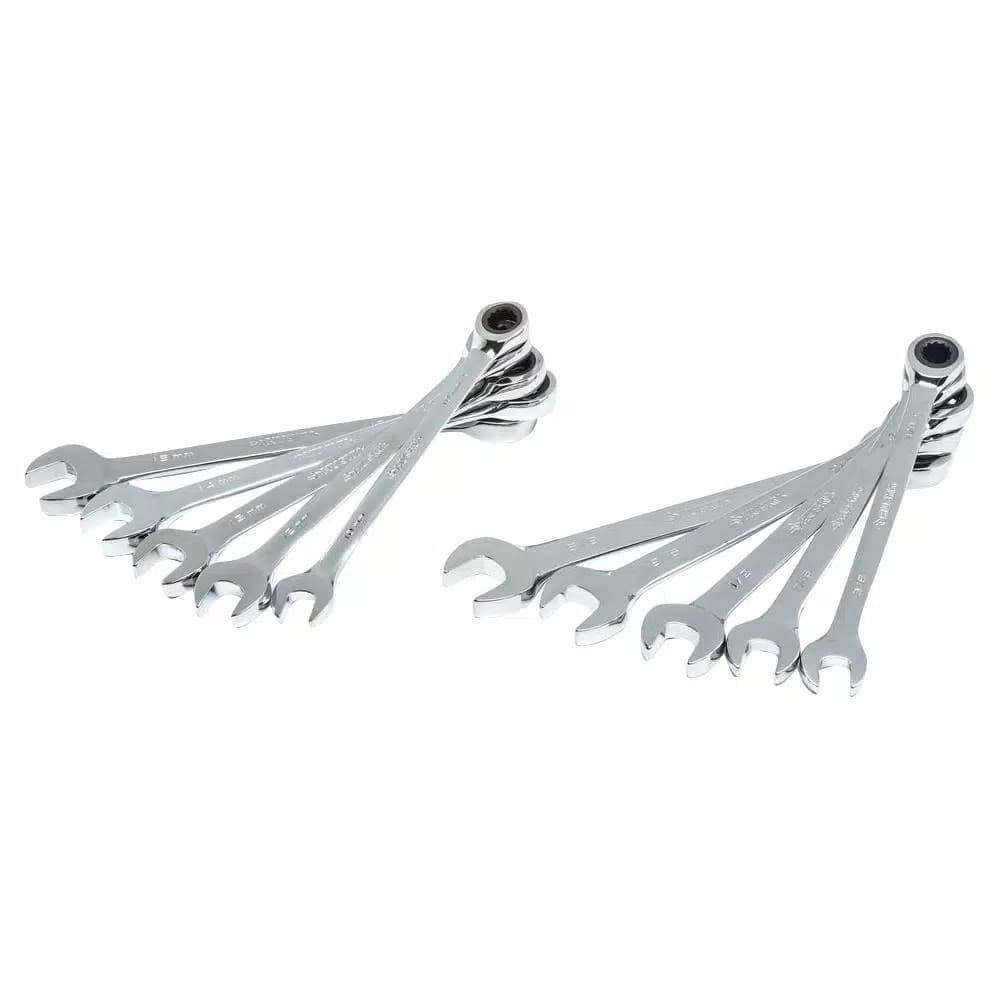 Husky 10-Piece Ratcheting Combination Wrench Set, SAE and Metric