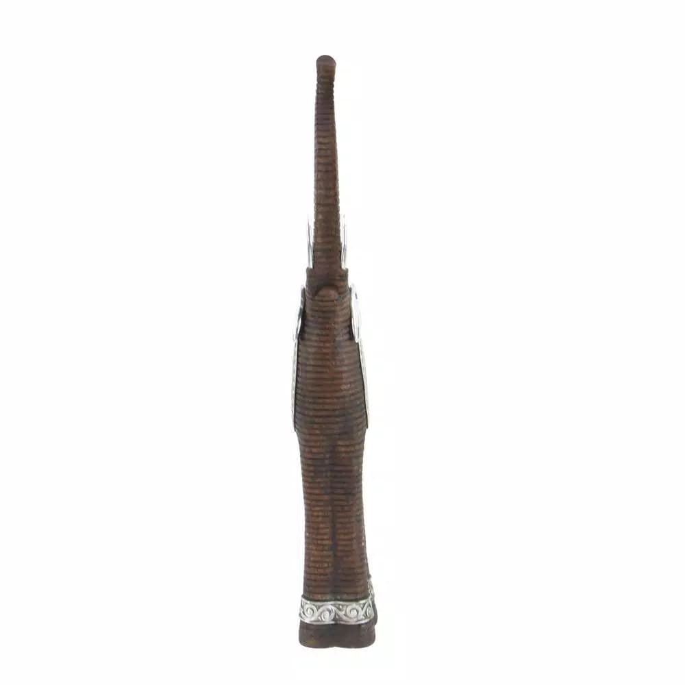 LITTON LANE 38 in. Elephant Decorative Sculpture with Raised Trunk - Brown and Silver Polystone Statuary