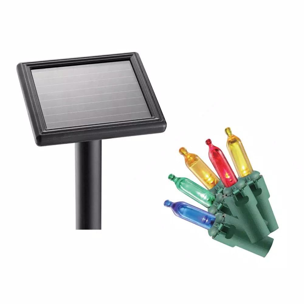Home Accents Holiday 8 ft. 110-Light LED Multi-Color Smooth Mini Solar Icicle Lights