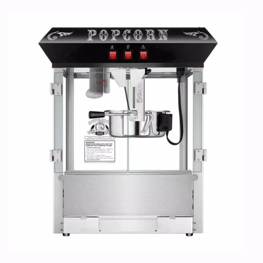 Unbranded 8 oz. Commercial Countertop Popcorn Popper Machine with Storage Cabinet, Black & Stainless Steel