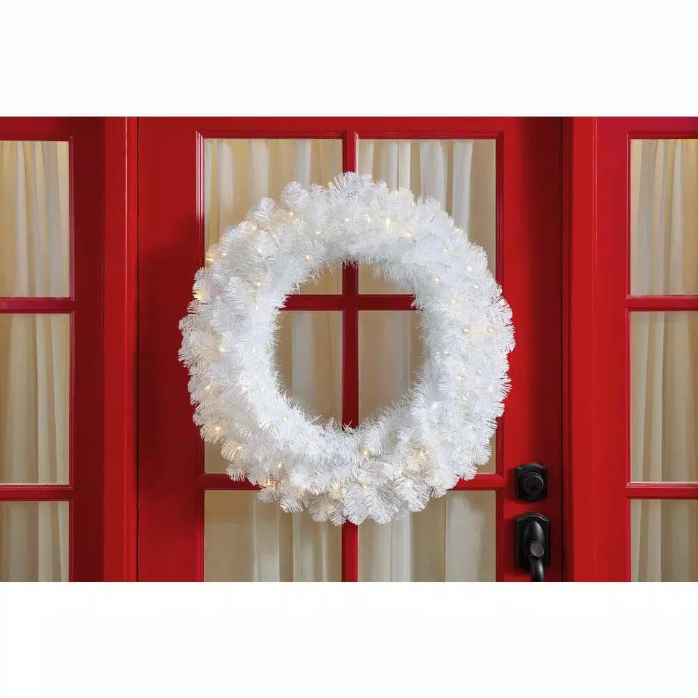 Home Accents Holiday Home Holiday Accents 30 in. Uptown Pre-Lit LED Artificial Christmas Wreath, 50 Warm White Micro Dot Lights