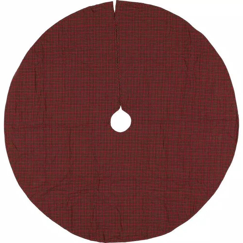 VHC Brands 55 in. Tea Star Dark Tan Traditional Christmas Tree Skirt - Reversible Patchwork Design