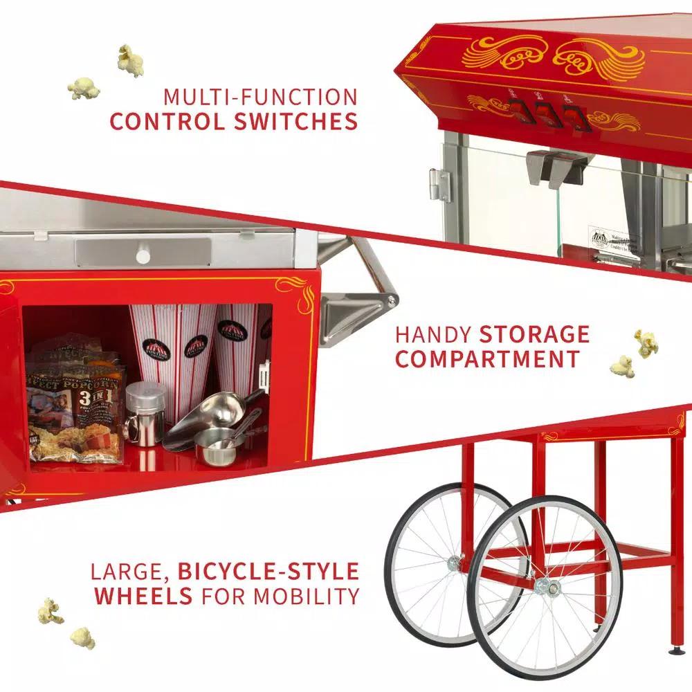 Funtime 8oz Red Theater Style Popcorn Popper Machine with Cart