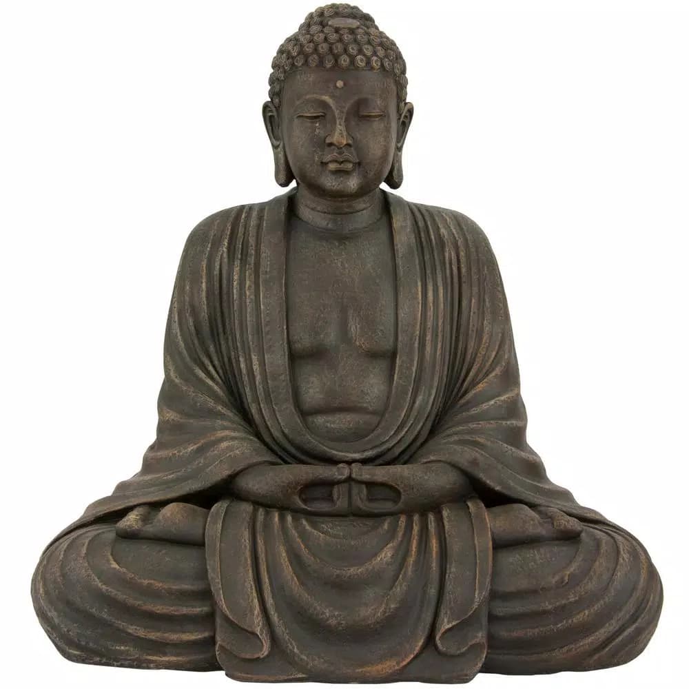Oriental Furniture 29.5 in. Japanese Sitting Buddha Statue, Resin Stone Look Decorative Sculpture