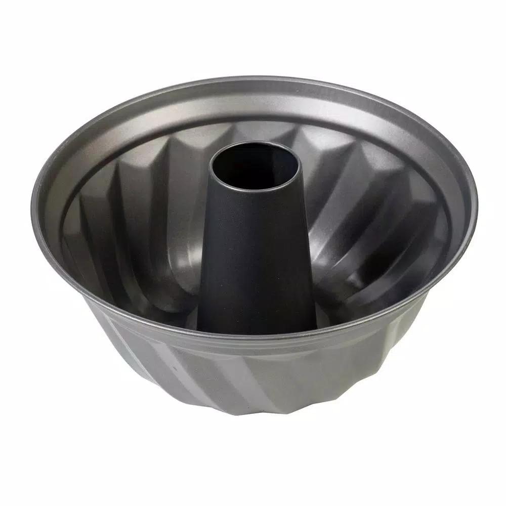 Home Basics Non-Stick Steel Fluted Bundt Cake Pan, Grey