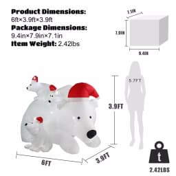 JOYDECOR 6 ft. Polar Bear Family Christmas Inflatable with LED Lights and Red Santa Hats thumbnail 2