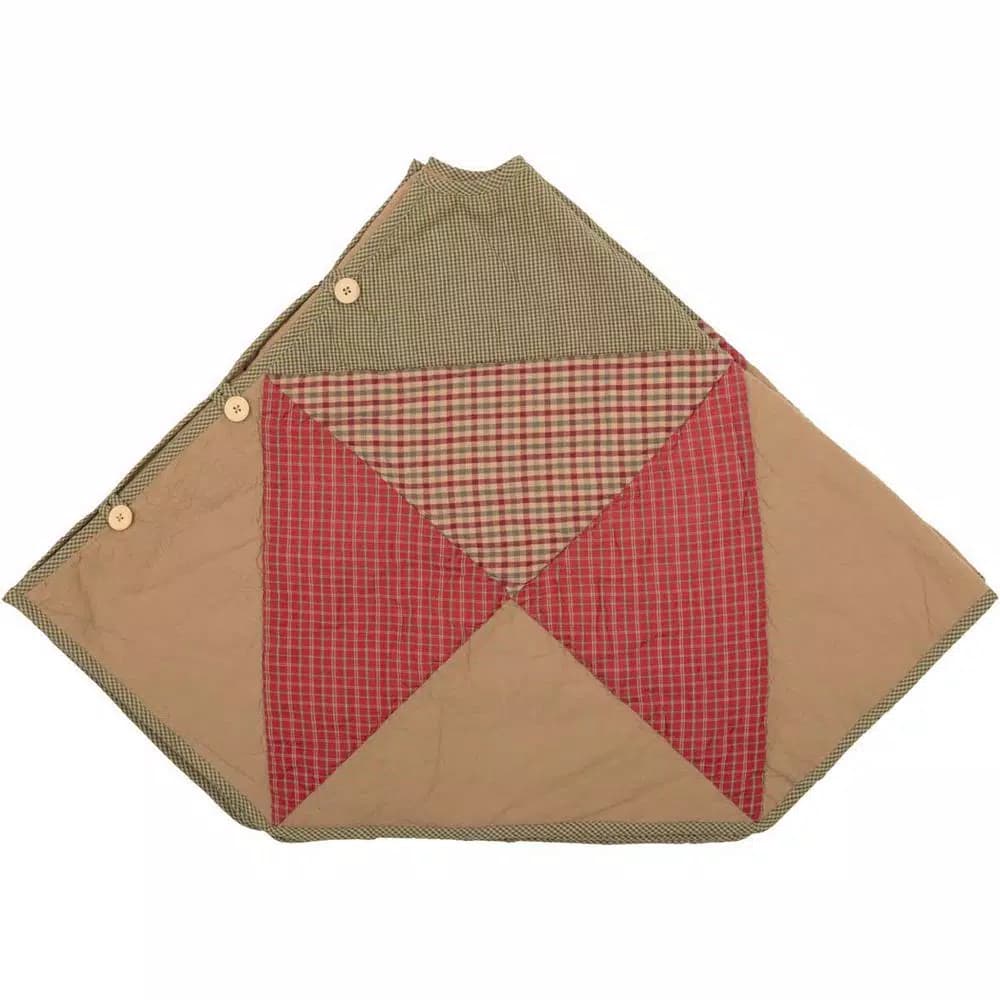 VHC Brands 48 in. Dolly Star Natural Tan Primitive Christmas Tree Skirt - Plaid Patchwork Cotton