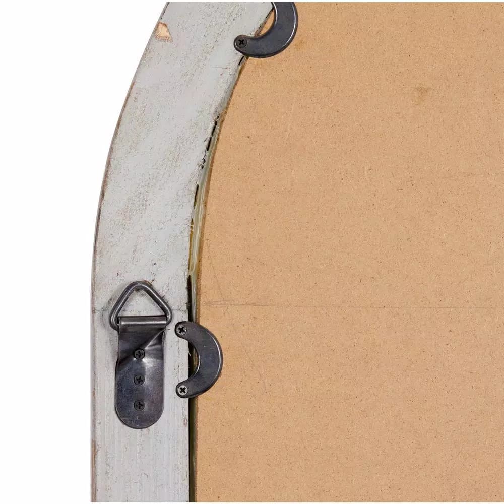 LITTON LANE Hayes Oversized Arch Distressed Brown Wood Window Mirror (72 in. x 23 in.)