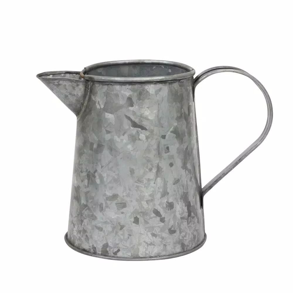 Stonebriar Collection 7 in. Antique Galvanized Metal Jug - Farmhouse Style Decorative Pitcher