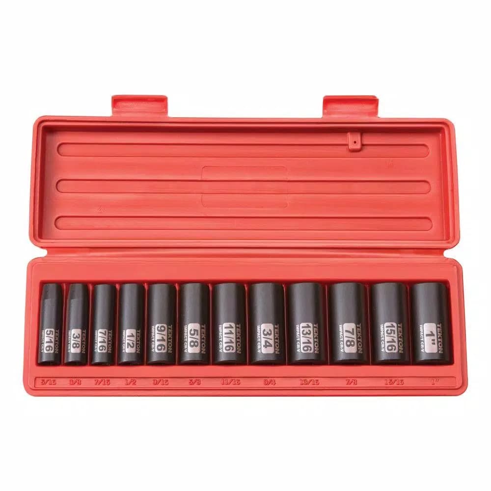 TEKTON 3/8 in. Drive 12-Point Deep Impact Socket Set, 5/16 to 1 in.