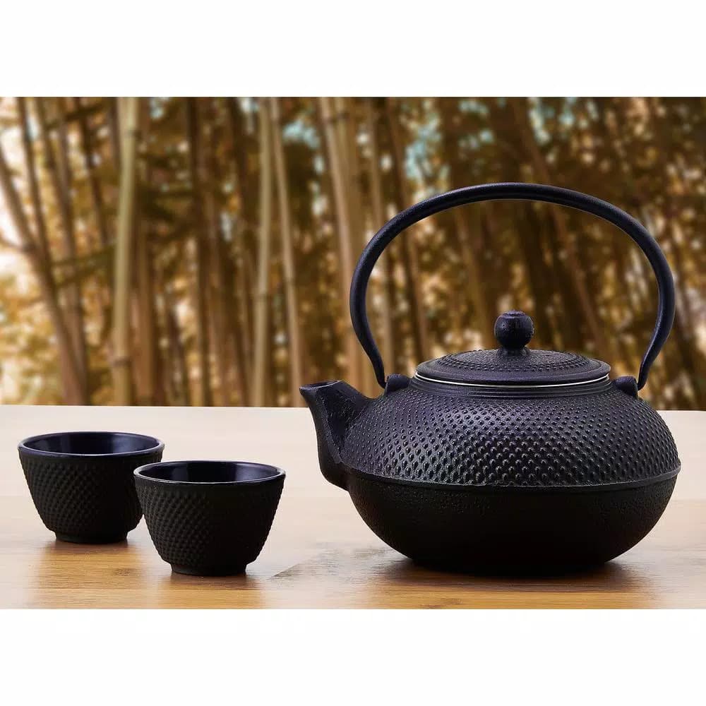 Old Dutch 52 oz. Matte Black Cast Iron Saga Tetsubin Teapot with Stainless Steel Infuser