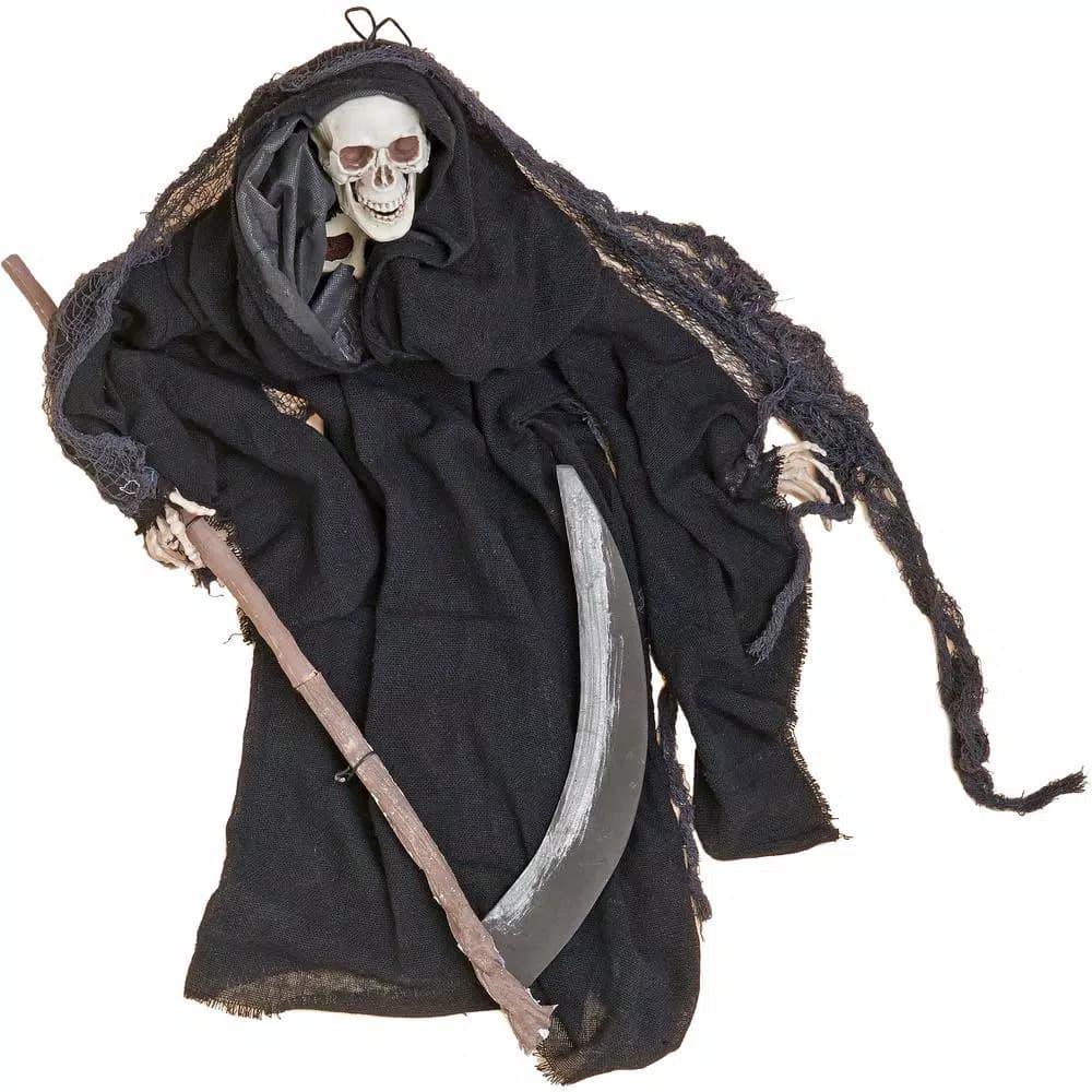 Unbranded 36 in. Halloween Hanging Reaper with Scythe and Skeleton Face