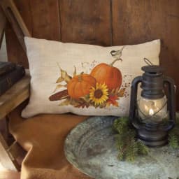 Heritage Lace Harvest Pumpkin Natural Throw Pillow - 12 x 20 in. Farmhouse Style Polyester Rectangle Pillow thumbnail 1