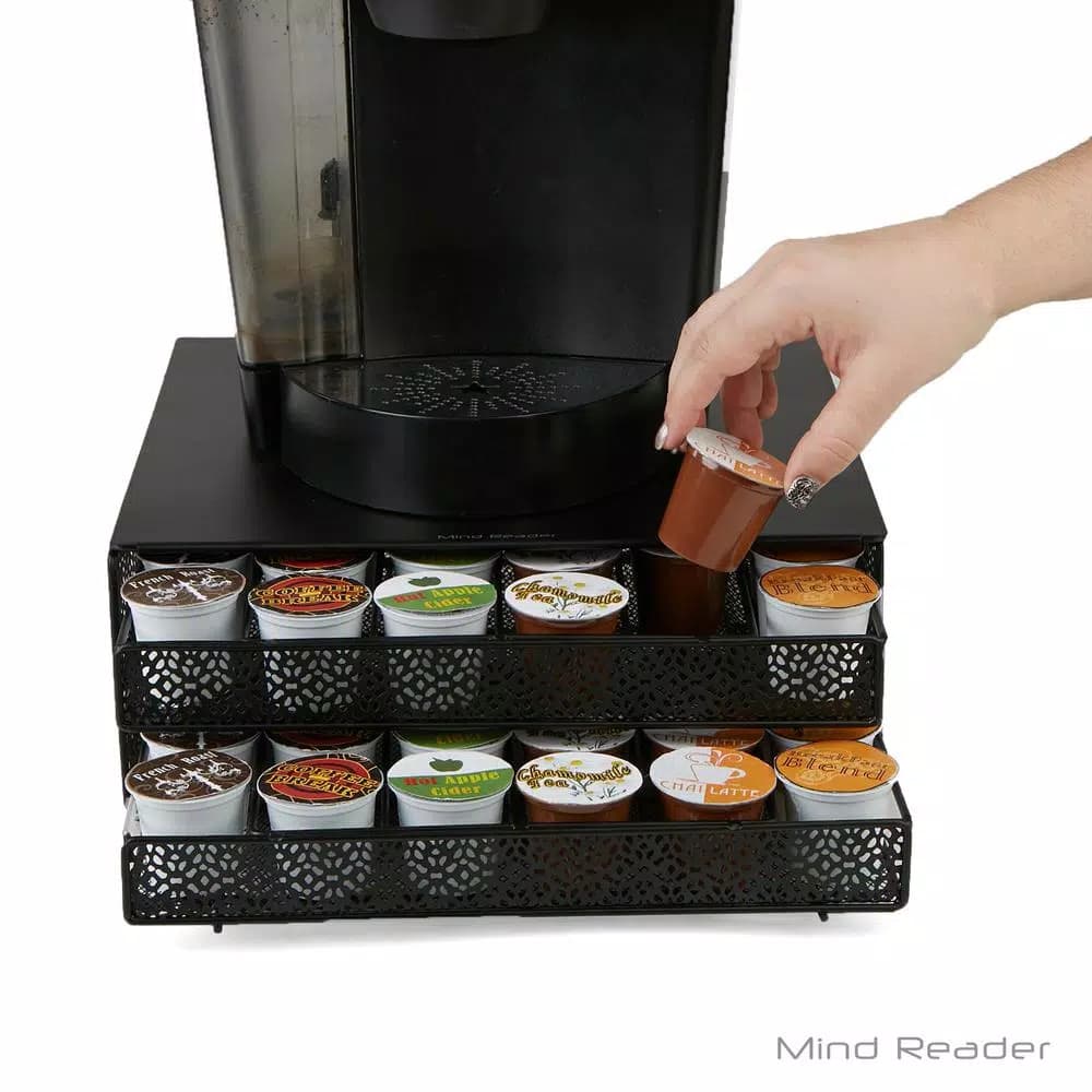 Mind Reader 72-Capacity Double K-Cup Storage Drawer, Black Metal Mesh Coffee Pod Organizer