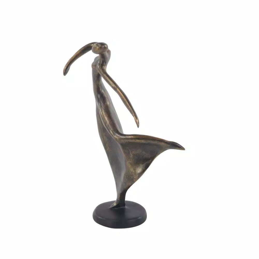 LITTON LANE 12 in. Female Dancer Polystone Sculpture with Distressed Brass Finish