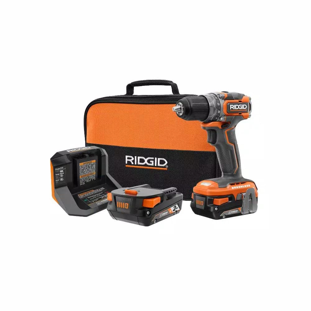 RIDGID 18V SubCompact Brushless 1/2 in. Drill Driver Kit with (2) 2.0 Ah Batteries, Charger, and Bag