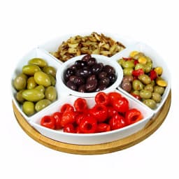 Elama Signature Collection Stoneware Appetizer and Condiment Server Set with Bamboo Lazy Susan Tray thumbnail 3