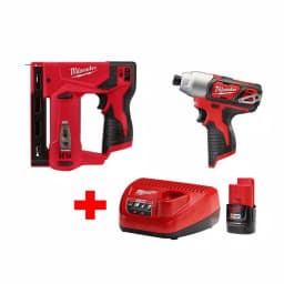 Milwaukee M12 12V Lithium-Ion Cordless 1/4 in. Hex Impact and 3/8 in. Crown Stapler Combo Kit with 2.0 Ah Battery thumbnail 1