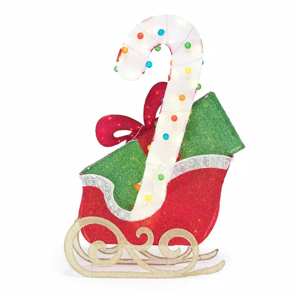 Home Accents Holiday 61 in. LED Sleigh with Presents Yard Decoration, Cool White Lights