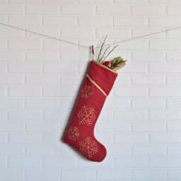 VHC Brands 20 in. Revelry Brick Red Traditional Christmas Stocking with Gold Taupe Jacquard Trim thumbnail 3