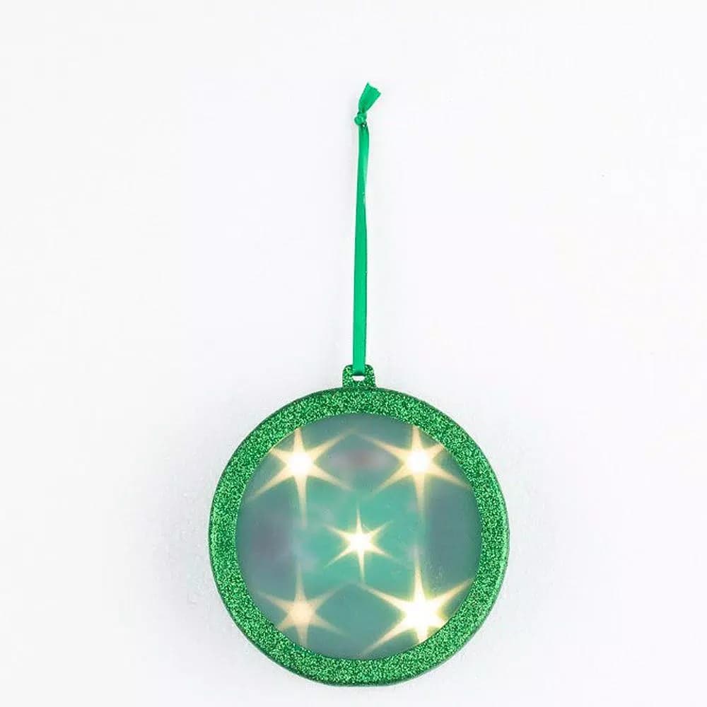 Haute Decor 4 in. Green Lighted Holographic Star Christmas Ornament with Timer