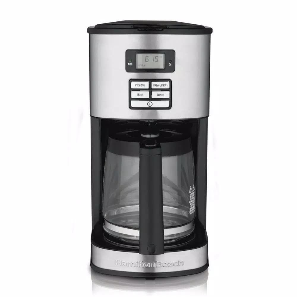 Hamilton Beach 12-Cup Programmable Drip Coffee Maker with Bold Brew Setting, Black and Stainless Steel