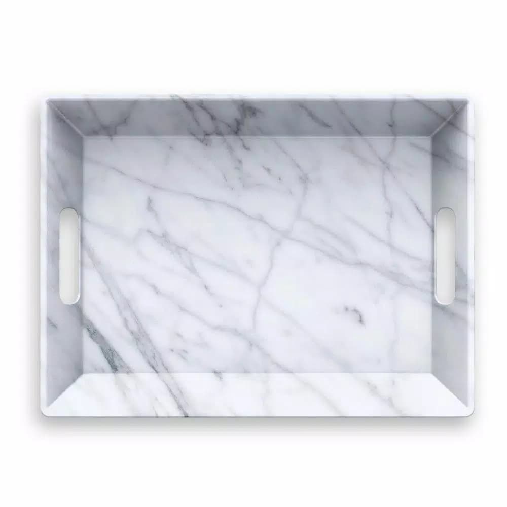 Unbranded Carrara Handle Melamine Serving Tray, White Rectangle Platter