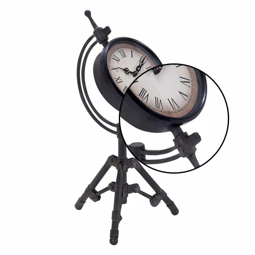 LITTON LANE Classical 14 in. Rusted Black Iron Tripod Table Clock with Alarm