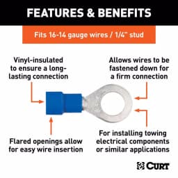 CURT Ring Terminals, 16-14 AWG Wire Gauge, 1/4 in Stud Size, Blue, 100-Pack thumbnail 4