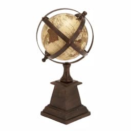 LITTON LANE Nautical Decorative Globe with Aluminum Axis-Banded Frame and Brown Wood Finish Stand thumbnail 2