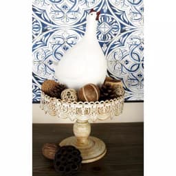 LITTON LANE 10 in. Round Whitewashed and Rust Brown Iron Cake Stand with Pierced Floral Bunting thumbnail 3