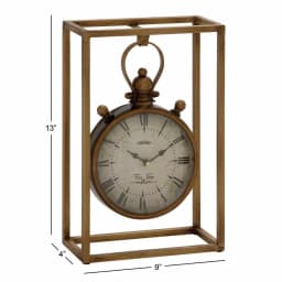 LITTON LANE 13 in. Round Iron Table Clock with Rectangular Metal Frame, Tarnished Bronze Finish thumbnail 6