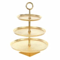 LITTON LANE Modern Reflections 3-Tier Gold Aluminum Cake Stand, 22 x 17 in. thumbnail 1