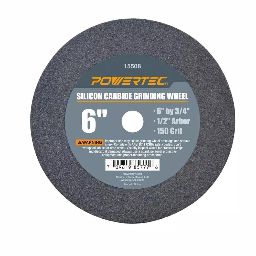 POWERTEC 6 in. Silicon Carbide 150 Grit Bench Grinding Wheel, 1/2 in. Arbor