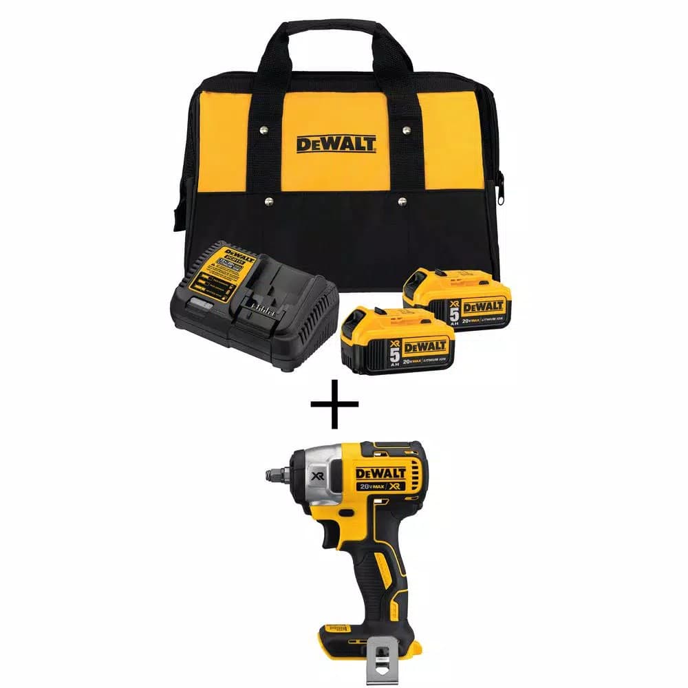 DEWALT 20V MAX XR 3/8 in. Compact Brushless Cordless Impact Wrench Kit with (2) 5.0 Ah Batteries & Charger